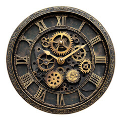 Obraz premium Vintage steampunk clock with exposed gears and Roman numerals