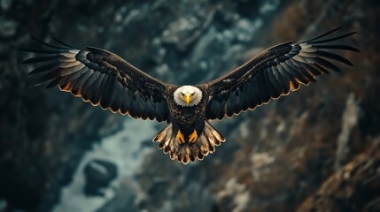 Obraz premium Majestic Eagle Flying With Wings Fully Spread Captured in Dramatic Natural Light Showing Power Precision and Wild Freedom