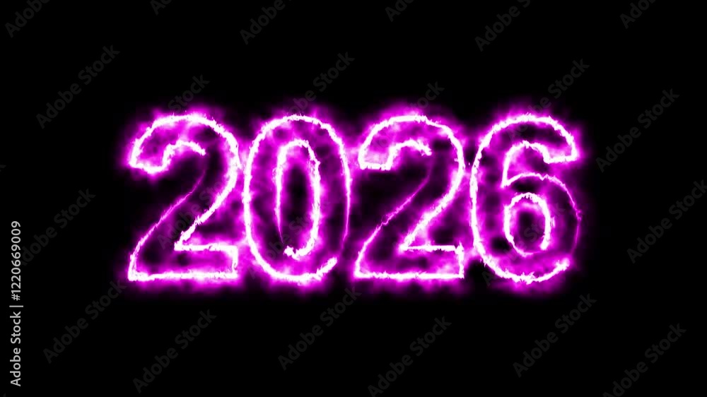 Poster 2026 number neon text background animation. glowing neon sign blue colors digit number background.20