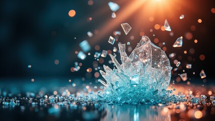 Shattered Glass Explosion Abstract Teal and Orange Background