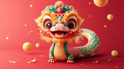 sweet snake with Chinese dragon mask for celegrating year of the snake in Chinese New Year