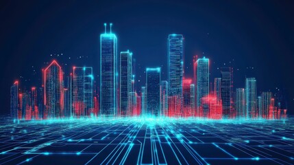 Obraz premium Futuristic Neon City Landscape with Isolated Background