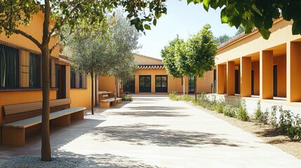 Earthtoned walls surround an Andalusian school evoking a calm and organic ambiance