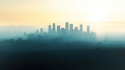 city skyline shrouded in a dense haze, illustrating the heavy concentration of PM2.5 dust in the air. --ar 16:9 --v 6.1 Job ID: 0849e0a6-b7f2-4fdc-af8c-