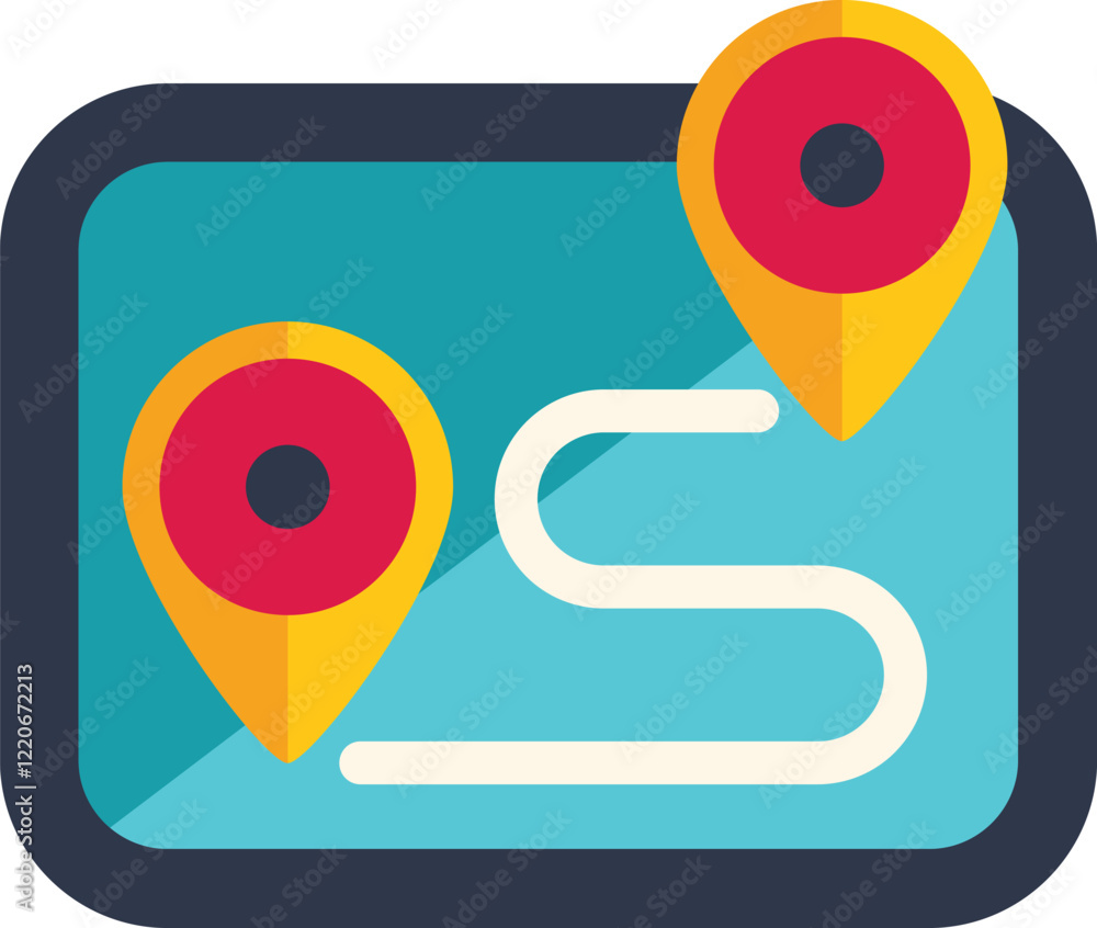 Poster gps navigation app is showing the route with two pins marking the start and end points