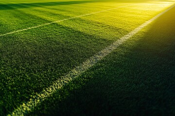 Smooth green grass, well-groomed lawn on a sunny day. Natural background of yellow-green grass in the sun. Stadium grass. Top view of garden background, bright grass concept, lawn for sports field