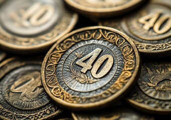 A close-up of the background is Indonesian rupiah coins with "40" written on them, in an eccentric and elegant background.