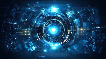 Obraz premium Abstract digital technology background with glowing blue circles and lines.