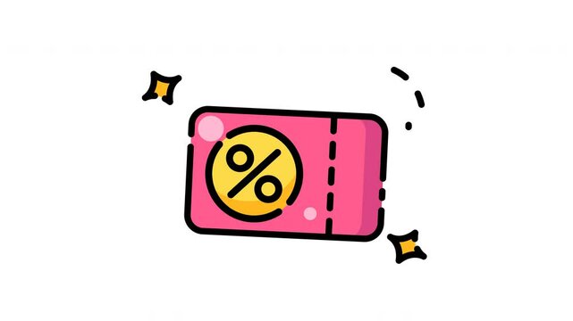 Animated pink discount coupon with percentage symbol sparkles is ideal for promotions in retail, ecommerce, marketing campaigns, and advertising materials.
