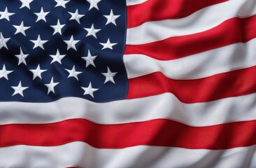 Fototapeta premium A detailed close up view of an American flag gently waving in the wind