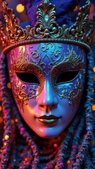 Fototapeta premium Ornate venetian mask with gold crown and intricate details