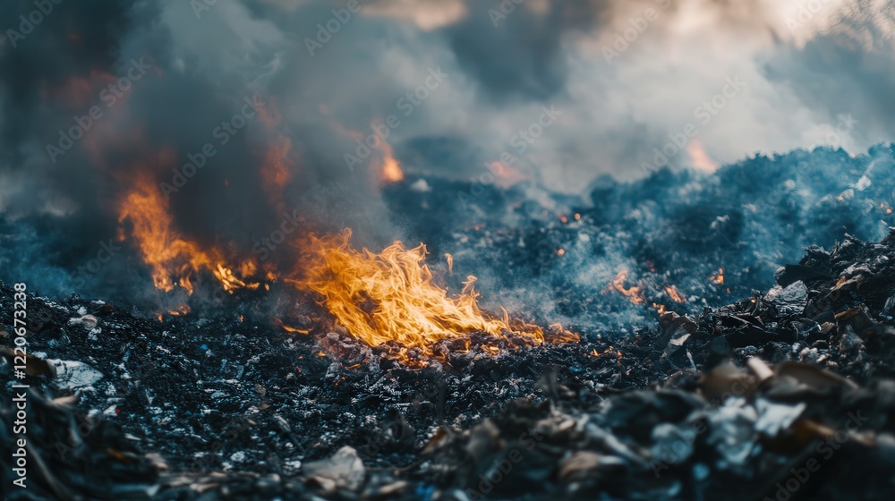 Poster open burning of waste generating fine pm 2.5 dust particles in the atmosphere.