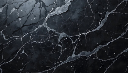 Dark, Textured Black Marble with Intricate Cracks