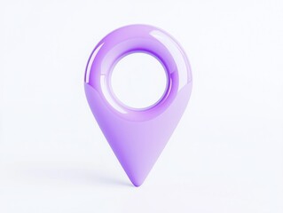 Minimalist Purple Tear-Shaped Location Pin with Circular Hollow, Cinematic Image on Isolated White Background, Ultra-Detailed