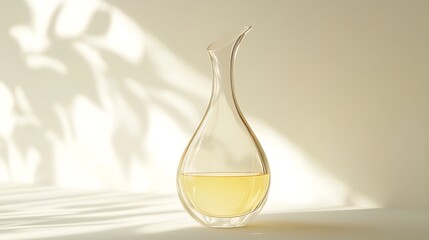 Glass decanter with liquid, light wall,  shadow pattern