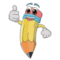 Funny pencil cartoon characters vector illustration.