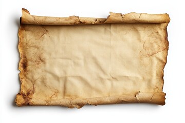 An old piece of paper is rolled up and placed on a clean white background