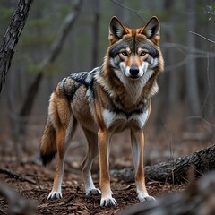 Fototapeta premium Red Wolf (Canis rufus): A Canine Native to the Southeastern United States, Standing or Sitting