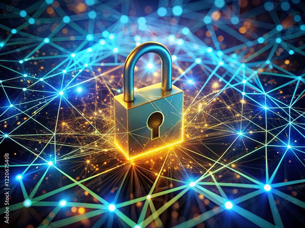 Poster digital padlock network security: cyber protection & data encryption
