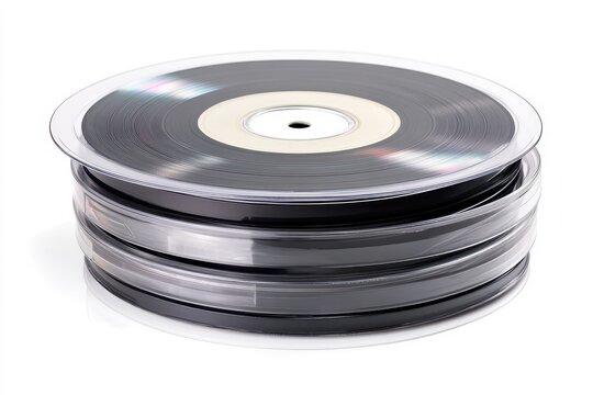 Stack of CDs in Transparent Case on White Background