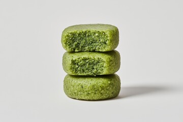 Stacked Matcha Mochi on Plain Background