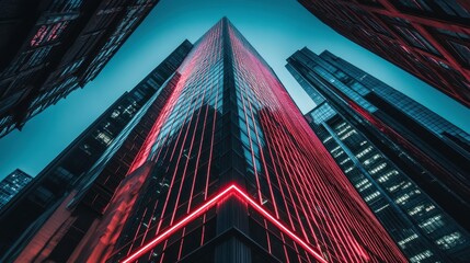 Neon Light Patterns on Urban Building at Night