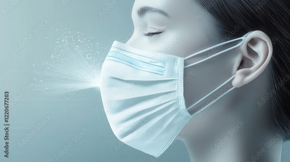 Poster conceptual diagram showing the structure of a dust mask, focusing on its ability to filter pm 2.5 pa