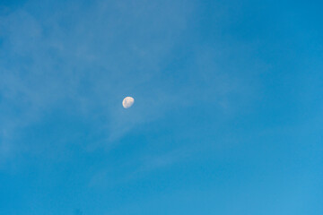 the moon is late in the blue sky