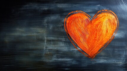 Vibrant orange heart symbol on blackboard for love and romance themes