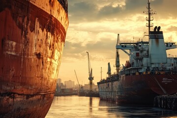 Fototapeta premium Tankers Docking at Port Under Bright Daylight