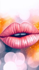 I love you text and pink kissing lips close up