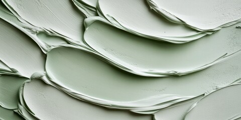 Obraz premium A close-up of the texture of light green paint, creating wavy lines and curves that give it an elegant appearance. The background is neutral with soft lighting to highlight the details in color and sh