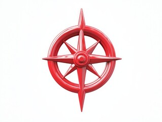 Precision Navigation - Detailed Red Location Icon with Compass Rose on White Background