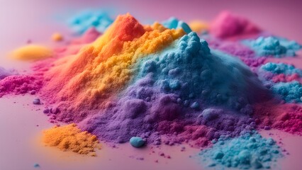 Fototapeta premium Abstract close-up of vibrant rainbow-colored powder forming textured peaks and valleys.