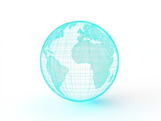 Illuminated Wireframe Globe in Neon Blue on Isolated White Background, Cinematic Full Shot with Ultra-Detailed Design