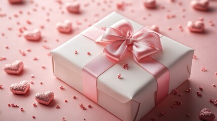 Romantic gift box with heart decorations for valentine's day celebration