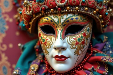 Fototapeta premium Venetian carnival mask with ornate design and colorful beads