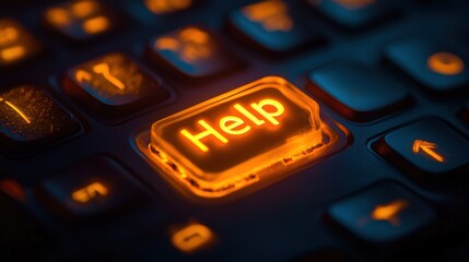 Help Button on Computer Keyboard Illuminated in Orange