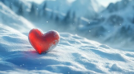 Obraz premium Red heart in fresh winter snow - romantic winter scene for holiday card design
