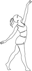 One continuous single drawing line art flat doodle dancing,  girl, lifestyle, dancer, child, female, woman. Isolated image hand draw contour on a white background, hand drawn, not AI