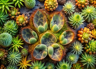 Obraz premium Double Exposure: Lion's Paw Print & Euphorbia Clavarioides Succulent