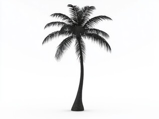 Obraz premium Serene Palm Tree Silhouette: Minimalistic Black Trunk and Spread Fronds on Isolated White Background - Cinematic Full Shot with Ultra-Detailed Design