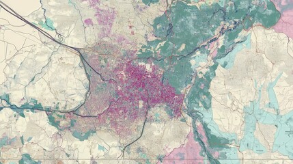 Naklejka premium detailed map showing regions with high PM 2.5 dust generation, including industrial zones and highways.