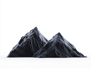 Monochrome Geometric Mountain Peaks - Cinematic Ultra-Detailed View on White Background