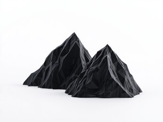 Bold Geometric Mountains in Black with Snowcap Line - Cinematic Ultra-Detailed Image on White Background