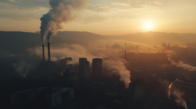 factories releasing PM 2.5 dust particles into the air, contributing to air pollution.