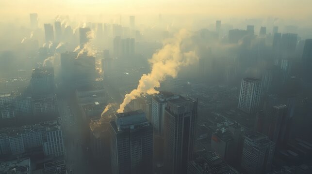 factories releasing PM 2.5 dust particles into the air, contributing to air pollution.