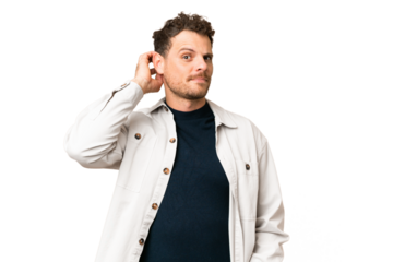 Brazilian man over isolated chroma key background having doubts