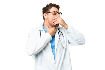 Brazilian doctor man over isolated chroma key background is suffering with cough and feeling bad
