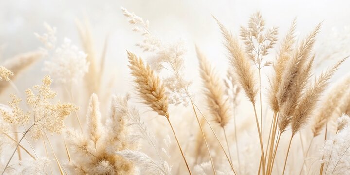 Double Exposure Wheat, Dried Grasses & Pampas Grass: Soft Neutral Palette Stock Photo
